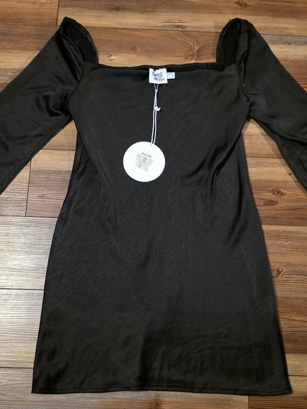 NWT Princess Polly Black Long Sleeve Square Neck Mini Dress Size 8